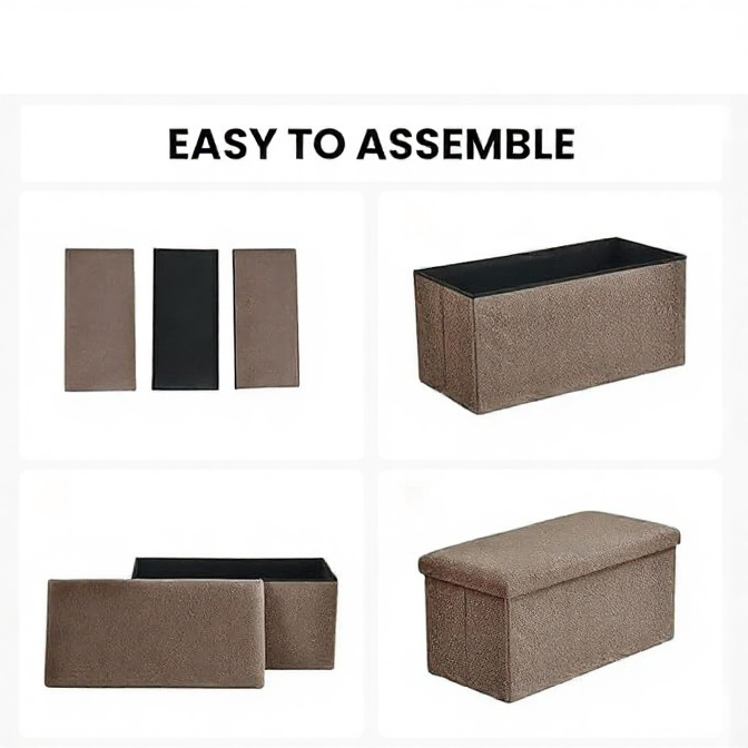 Foldable Boucle Storage Bench - Image 4