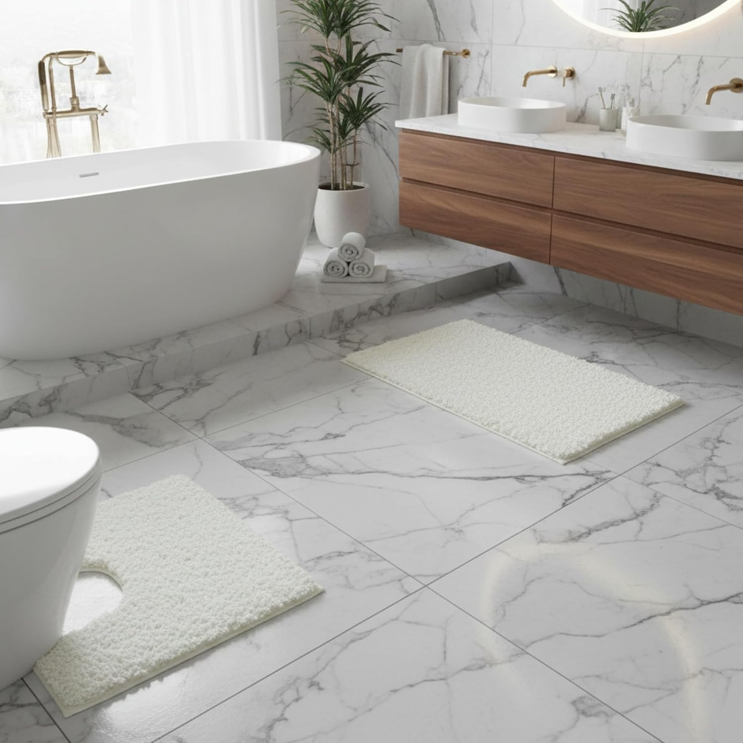Luxury Super Soft 2 Piece Zero Twist Bath Mat Pedestal - Image 4