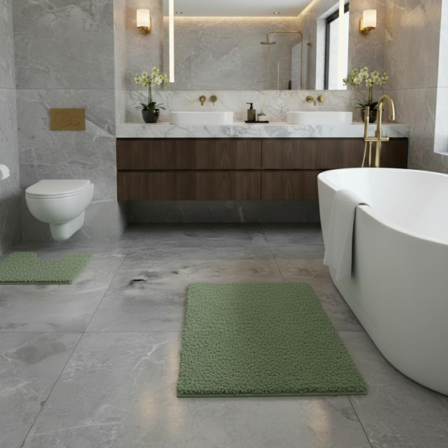 Luxury Super Soft 2 Piece Zero Twist Bath Mat Pedestal - Image 8