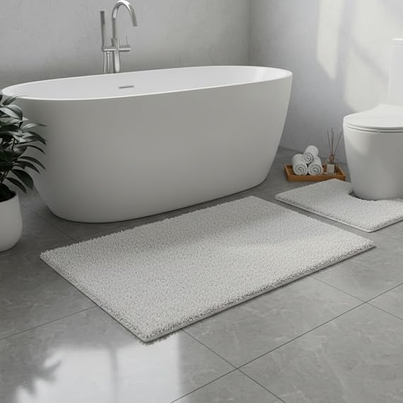 Luxury Super Soft 2 Piece Zero Twist Bath Mat Pedestal - Image 12