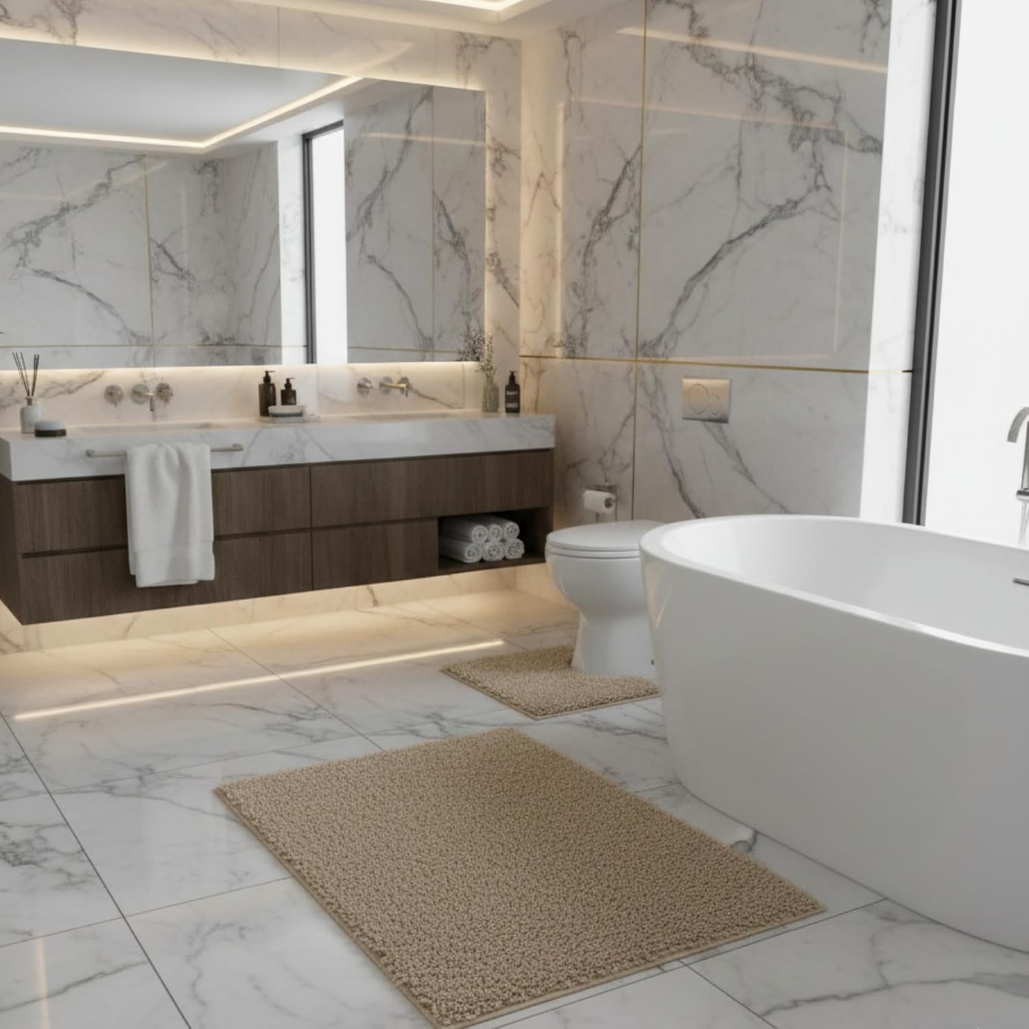 Luxury Super Soft 2 Piece Zero Twist Bath Mat Pedestal - Image 6
