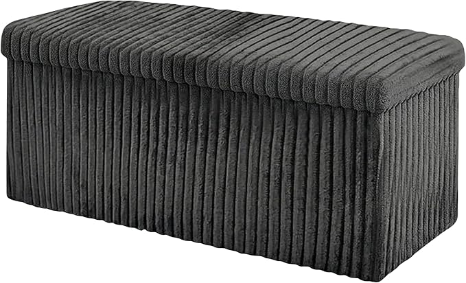Foldable Ribbed Storage Bench – Soft Fabric Ottoman for Bedroom, Living Room & Entryway (Silver, Medium) - Image 4