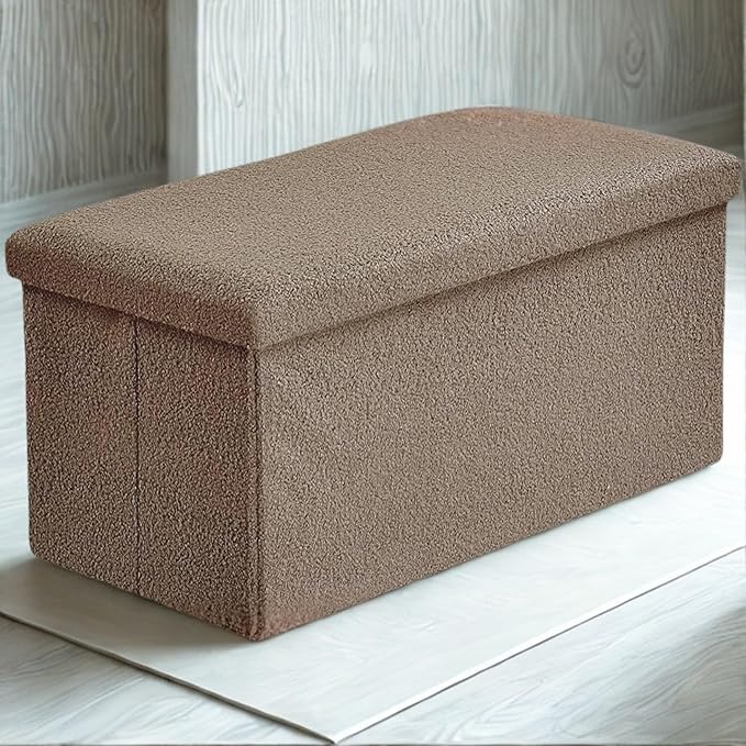 Foldable Boucle Storage Bench