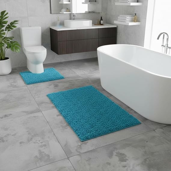 Luxury Super Soft 2 Piece Zero Twist Bath Mat Pedestal - Image 11