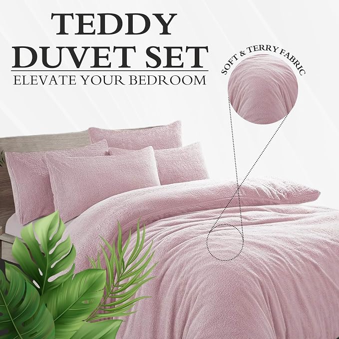 Teddy Bear Fleece Bedding Set Soft Warm & Cosy Luxury Duvet Cover Set with Pillowcases - Image 6