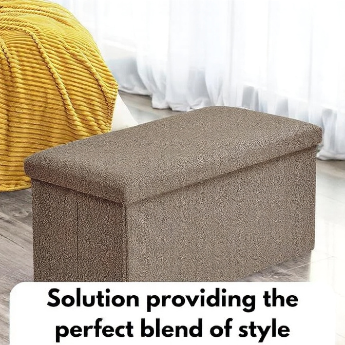 Foldable Boucle Storage Bench - Image 3