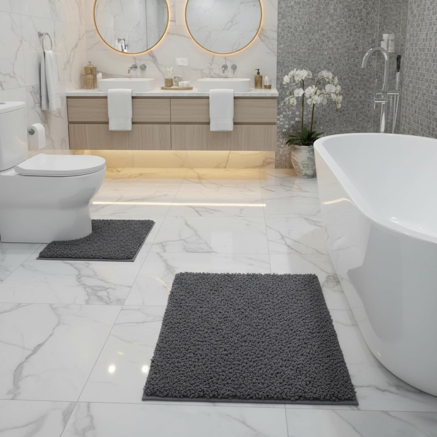 Luxury Super Soft 2 Piece Zero Twist Bath Mat Pedestal - Image 2