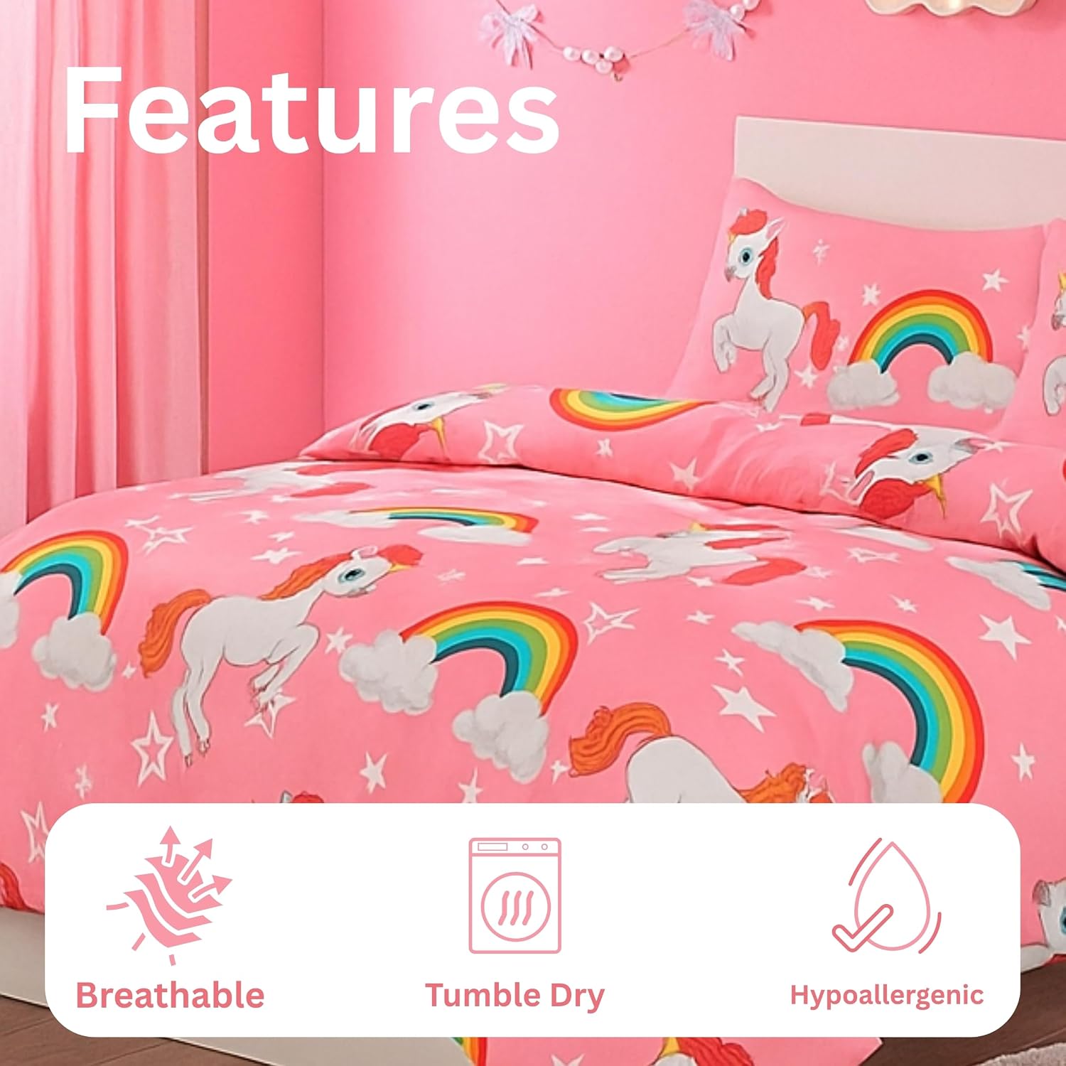 Magical Unicorn Fairy Princess Bedding Set – Soft Girls Kids Duvet Cover - Image 3