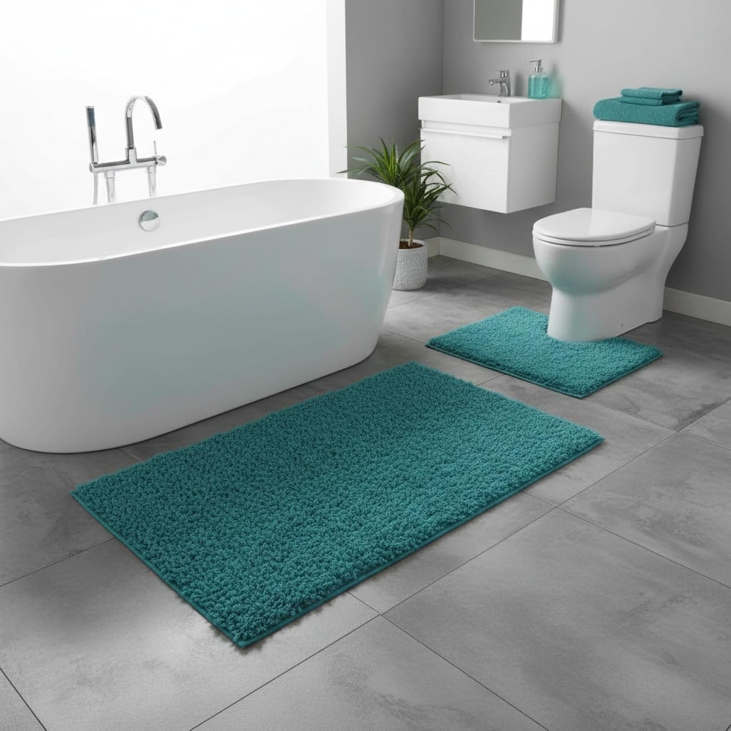 Luxury Super Soft 2 Piece Zero Twist Bath Mat Pedestal - Image 10