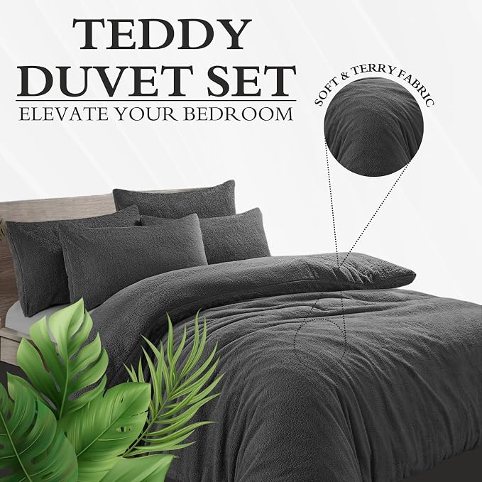 Teddy Bear Fleece Bedding Set Soft Warm & Cosy Luxury Duvet Cover Set with Pillowcases - Image 4
