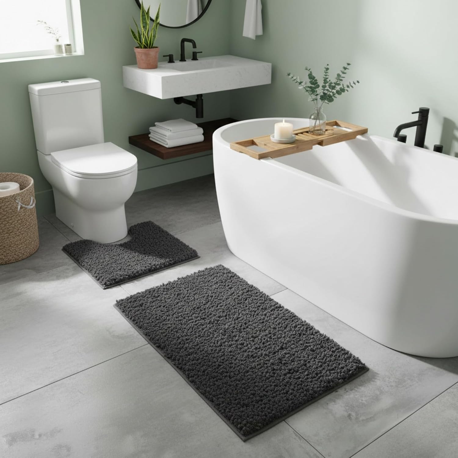 Luxury Super Soft 2 Piece Zero Twist Bath Mat Pedestal
