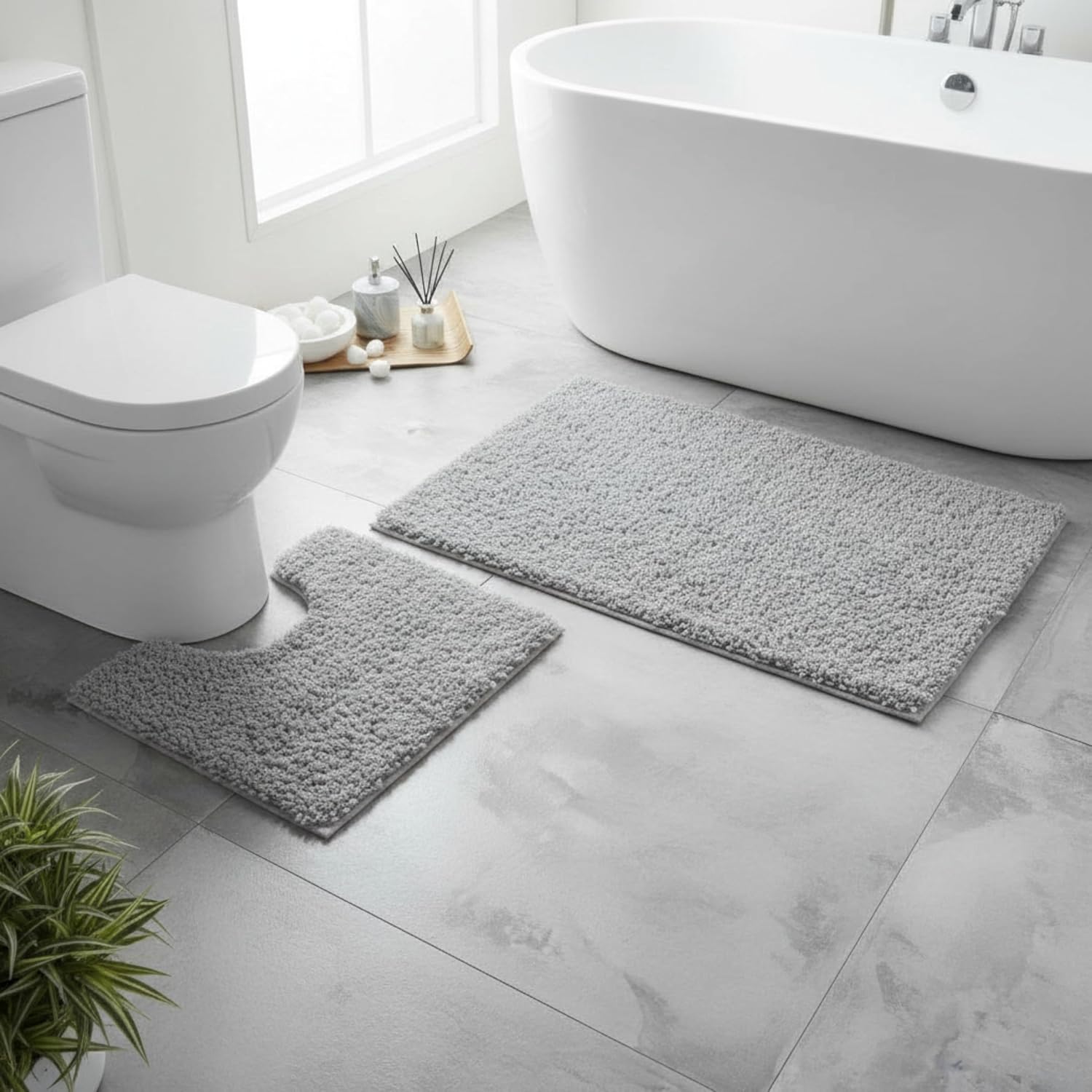Luxury Super Soft 2 Piece Zero Twist Bath Mat Pedestal - Image 9