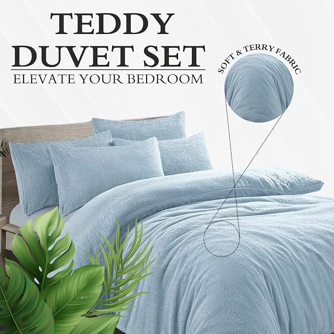 Teddy Bear Fleece Bedding Set Soft Warm & Cosy Luxury Duvet Cover Set with Pillowcases - Image 2