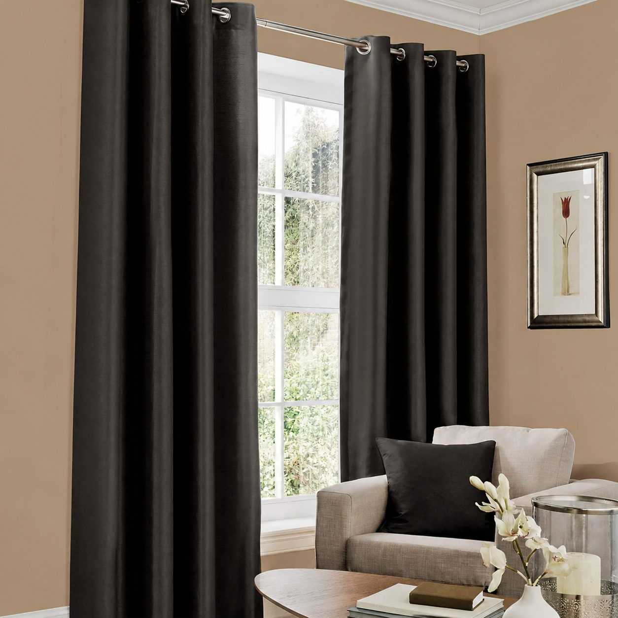 Premium Faux Silk Eyelet Curtain