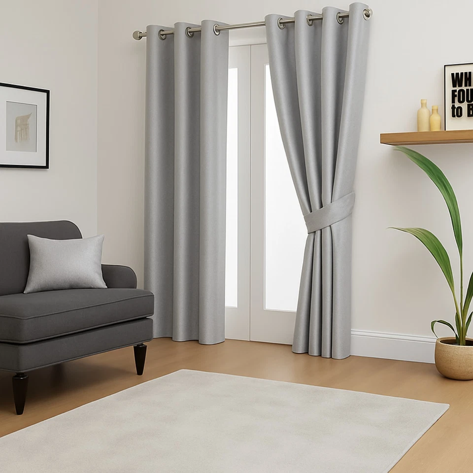 Top Plain Thermal BLACKOUT LINED Curtains with Tie